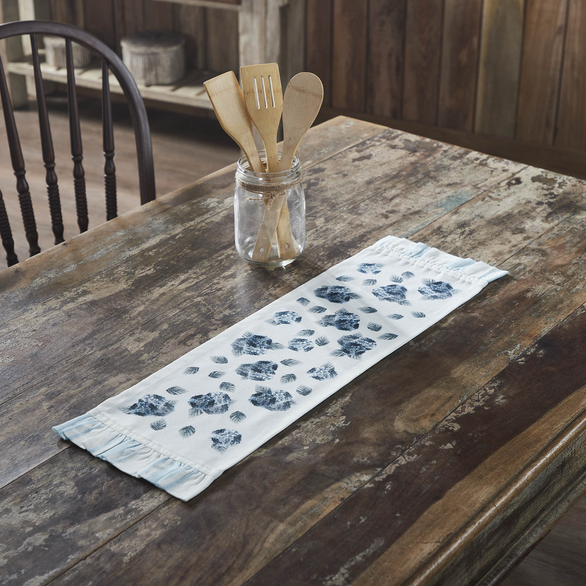 Blue Hydrangea Ruffled 24" Table Runner