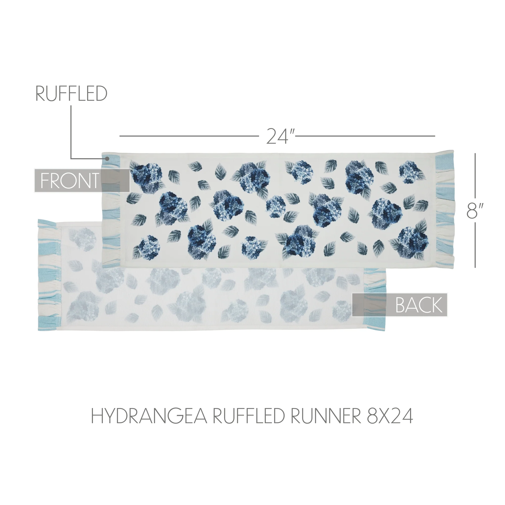 Blue Hydrangea Ruffled 24" Table Runner - Image 4