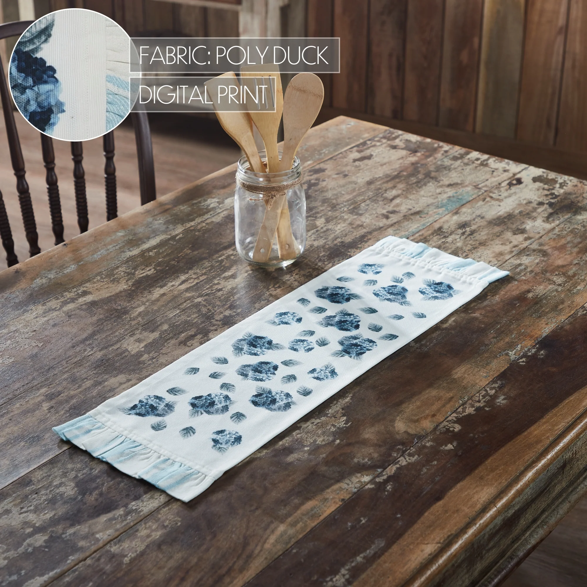 Blue Hydrangea Ruffled 24" Table Runner - Image 5