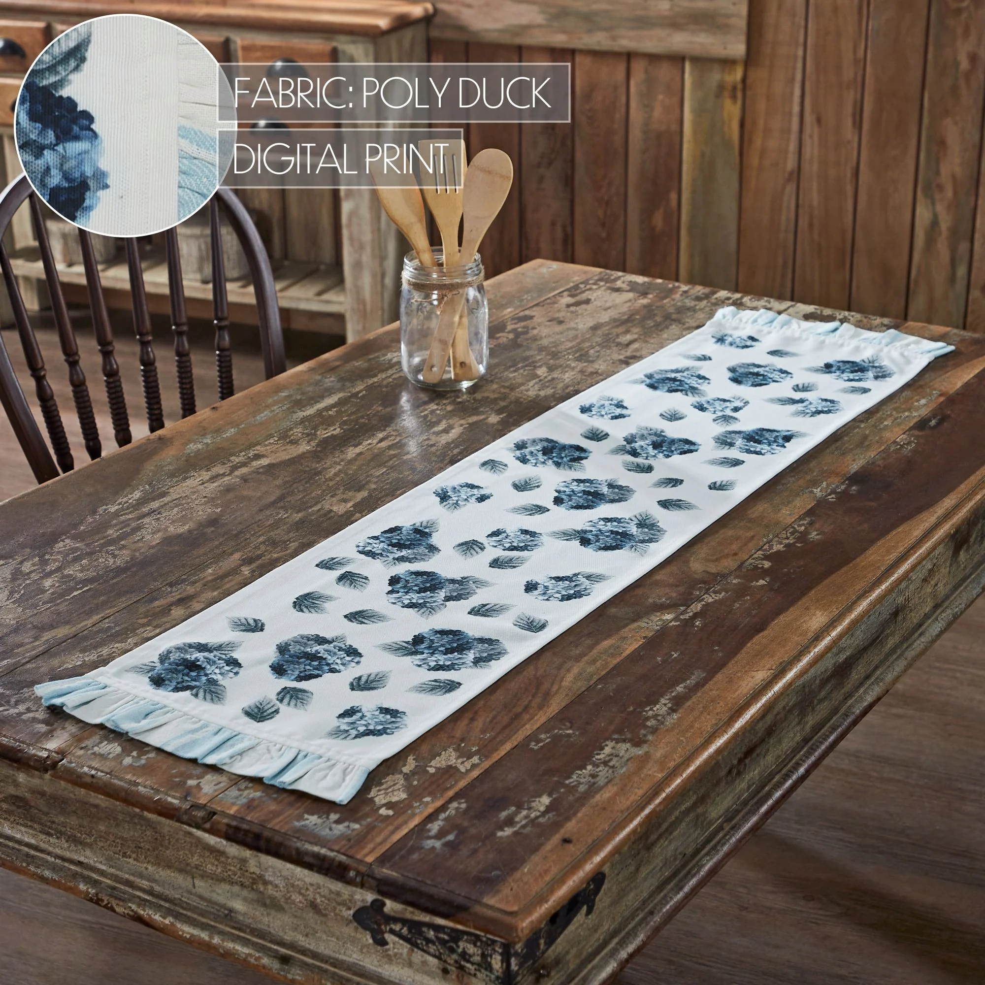 Blue Hydrangea Ruffled 48" Table Runner - Image 3