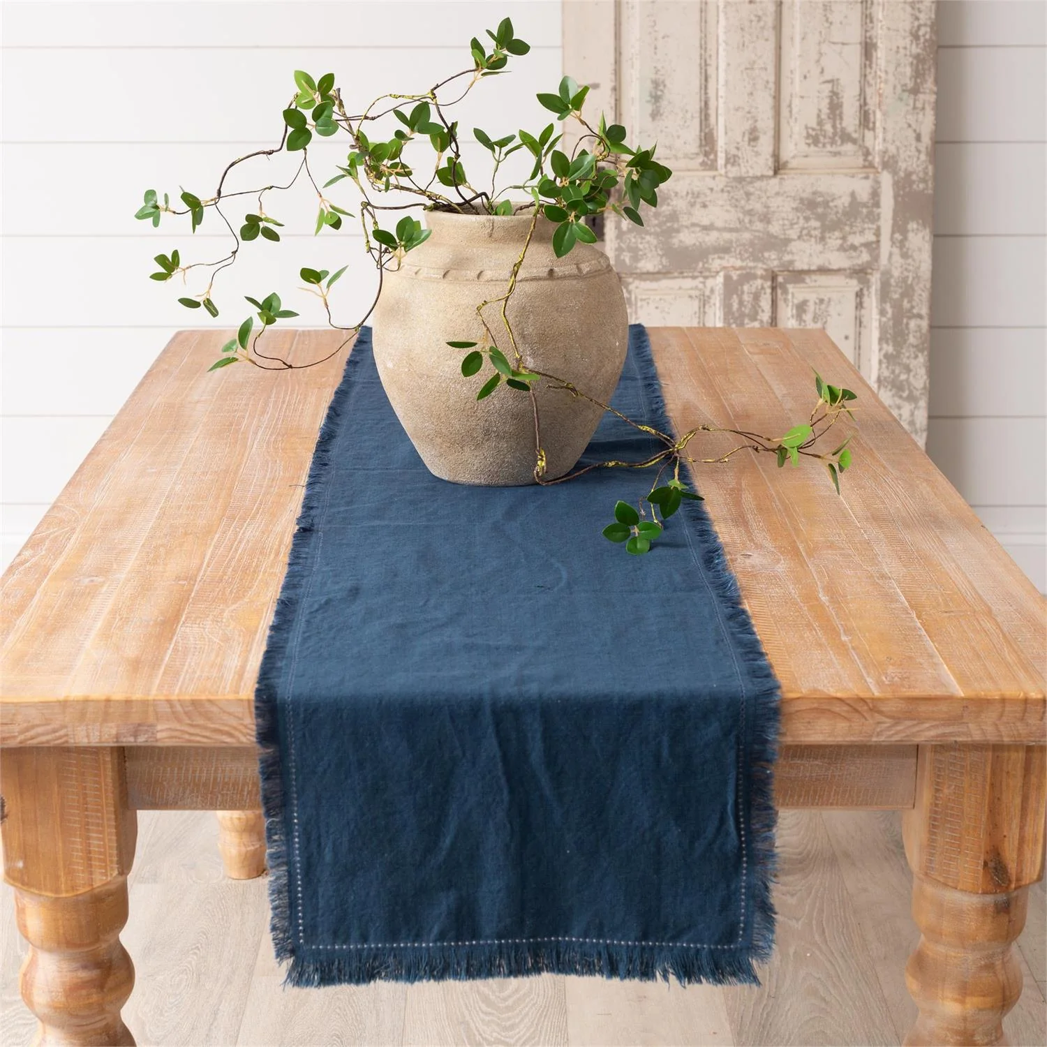 Blue Stonewashed Linen Blend 72" Table Runner