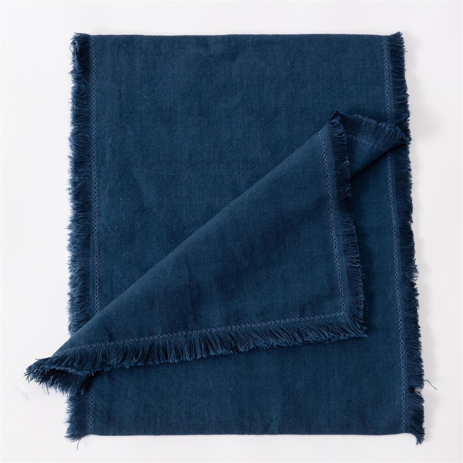 Blue Stonewashed Linen Blend 72" Table Runner - Image 4