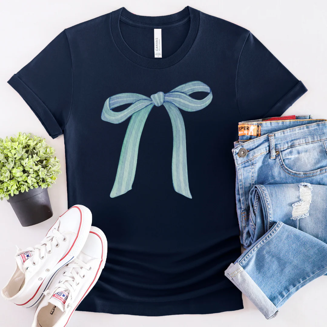 Blue Striped Bow Cozy T-Shirt