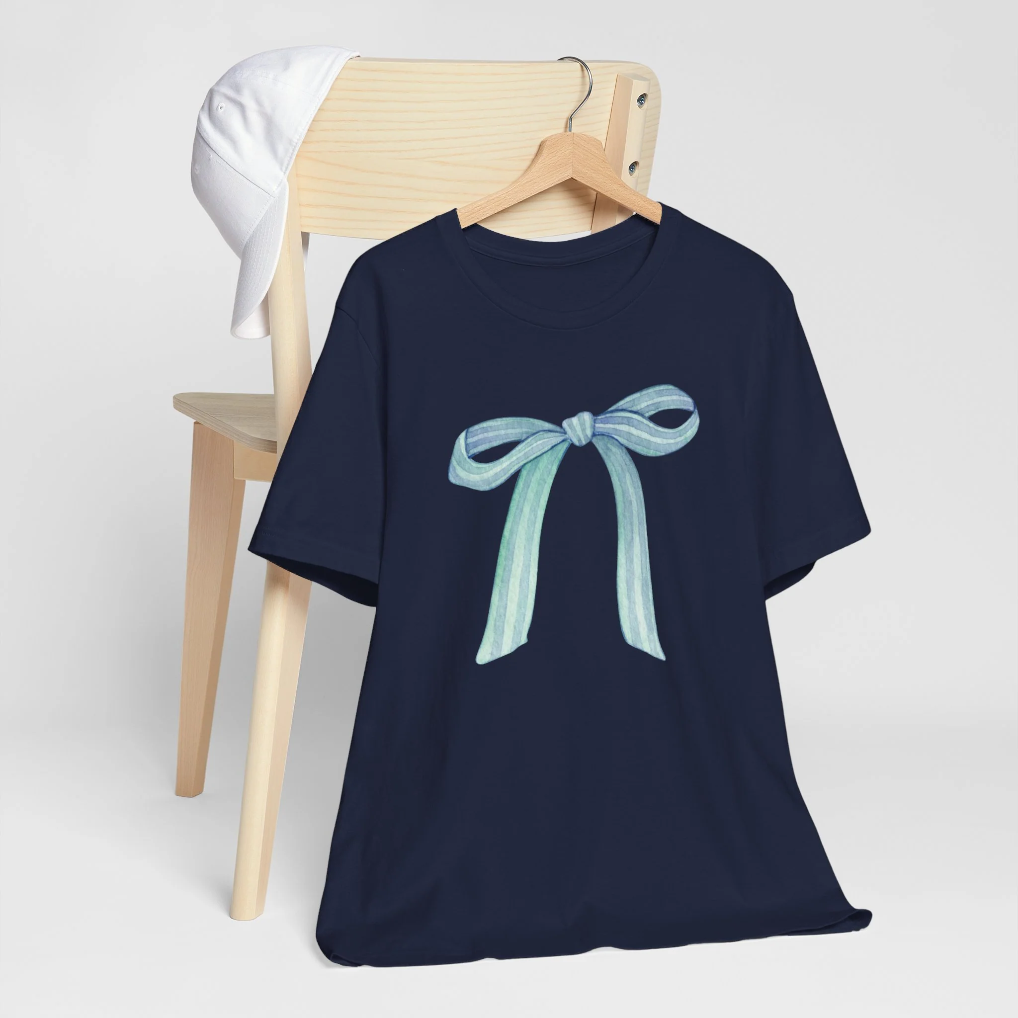 Blue Striped Bow Cozy T-Shirt - Image 4