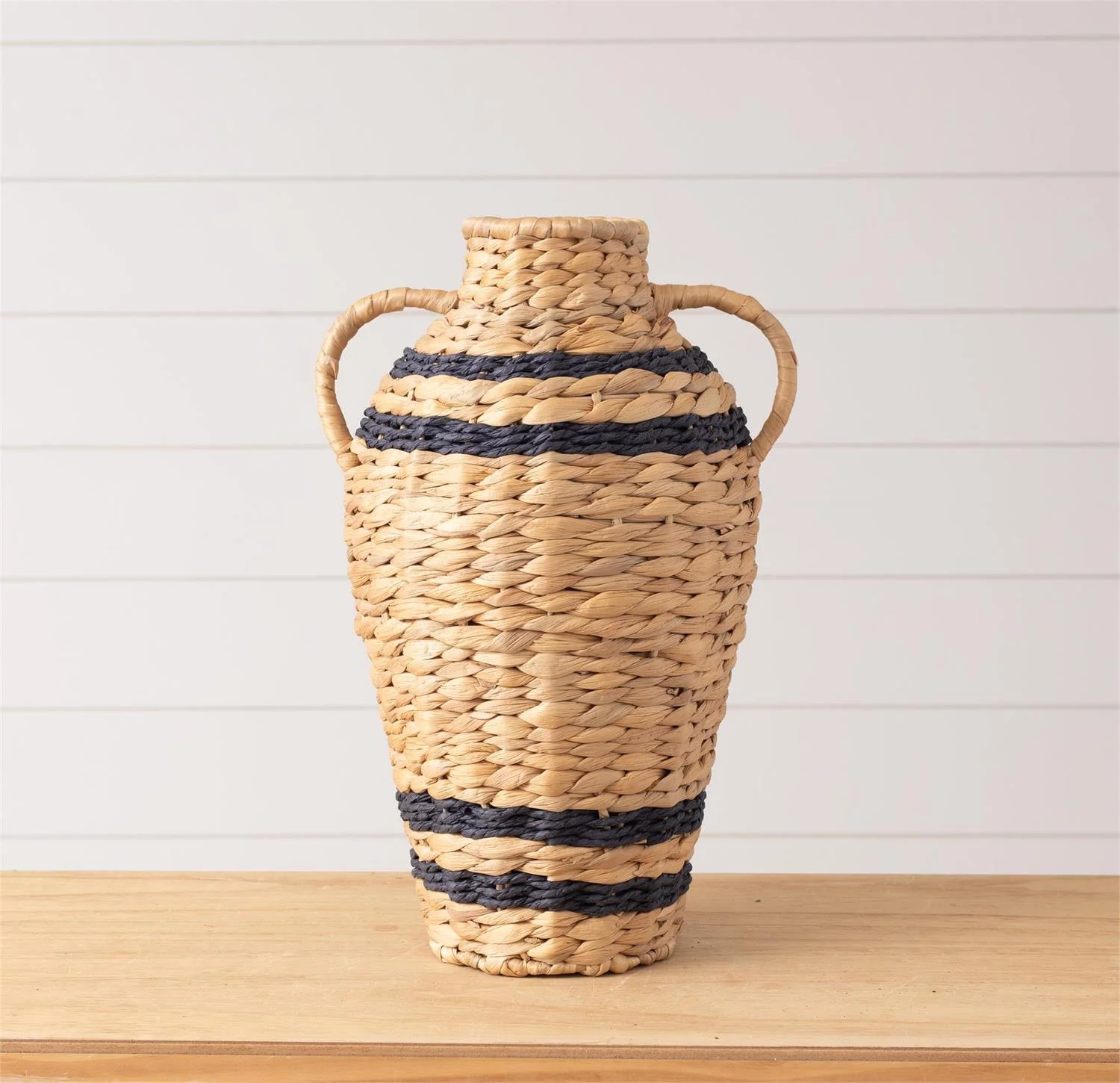Blue Striped Natural Basket Vase 16.5" H