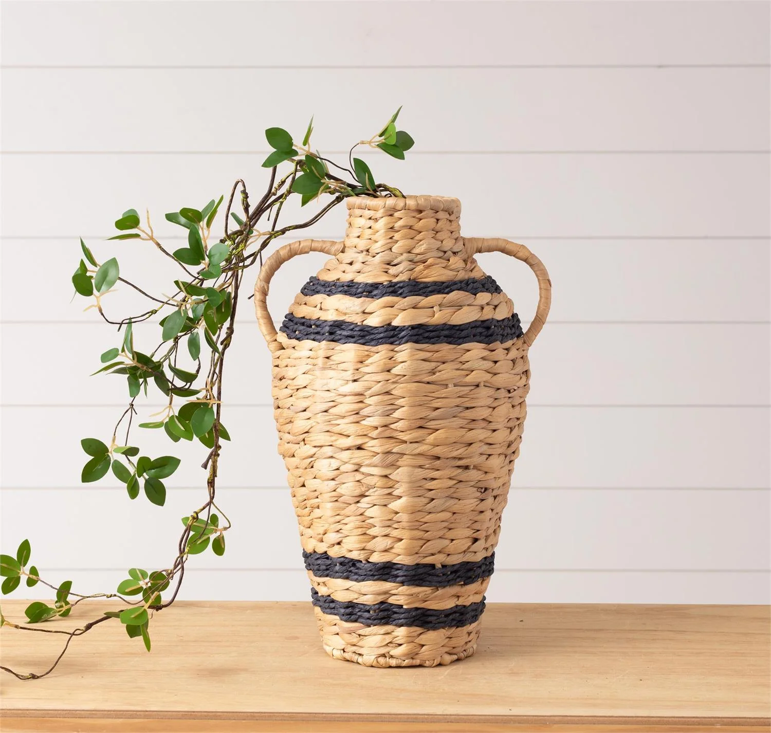 Blue Striped Natural Basket Vase 16.5" H - Image 2