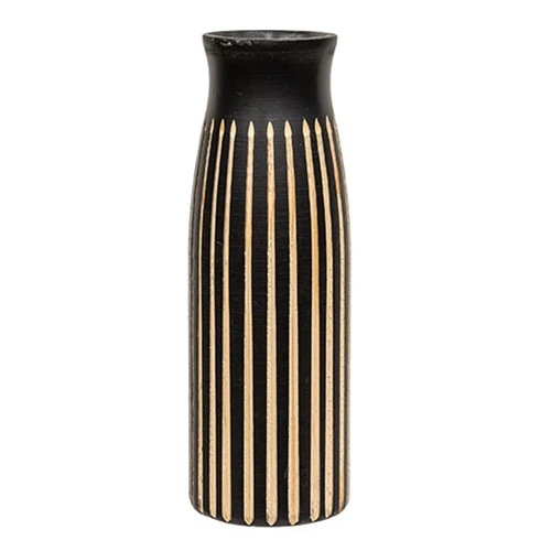 BoHo Etched Black Wooden Vase 10"