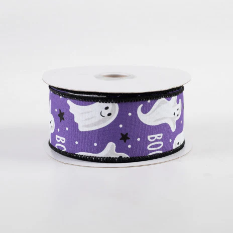 Boo Ghosts On Purple Background Ribbon 1.5" x 10 yards - Image 2