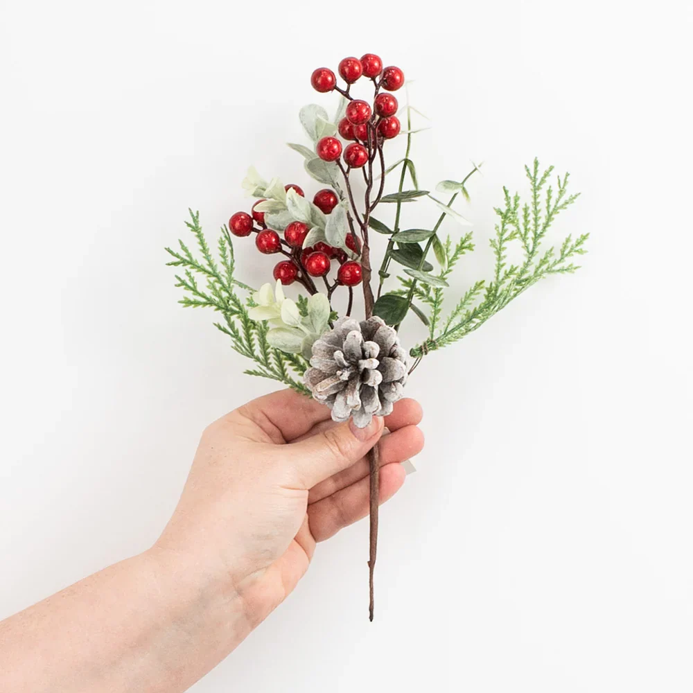 Boxwood Pinecone & Ash Berries 12" Faux Pick - Image 3