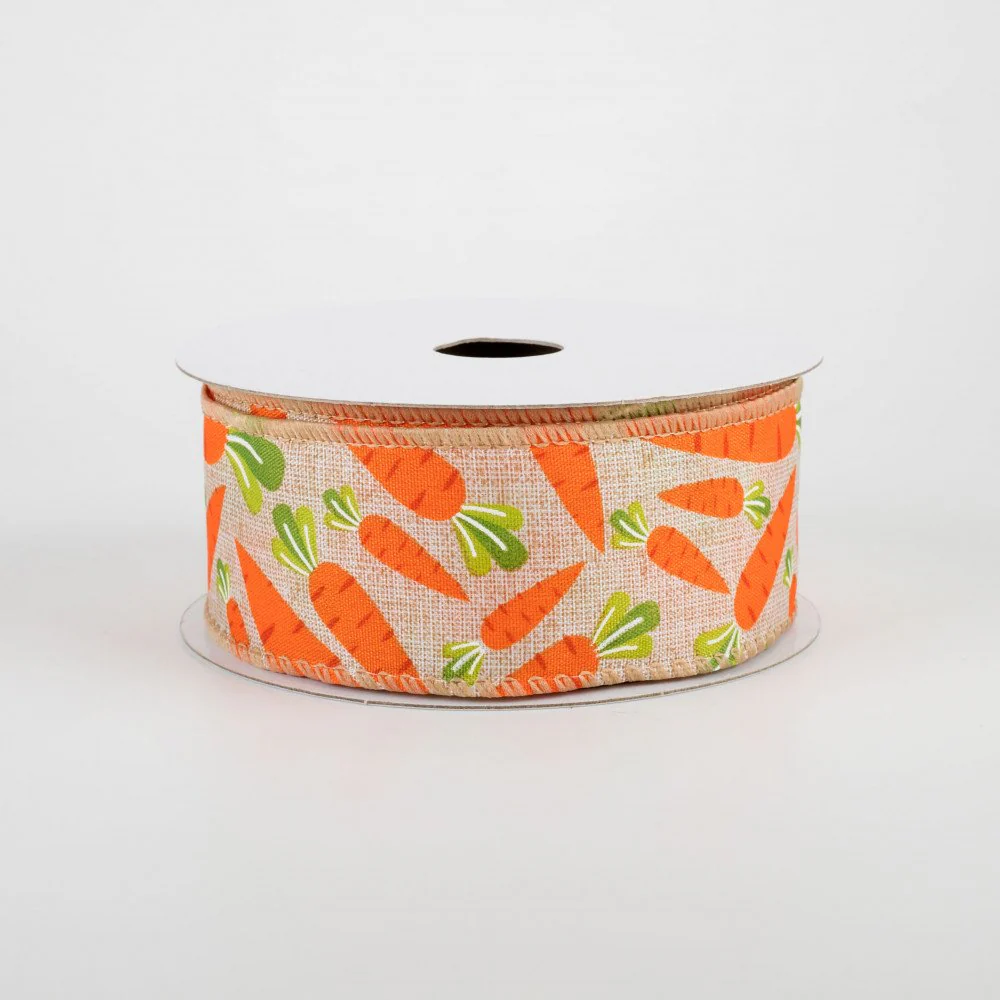 💙 Bright Carrots on Natural Background Ribbon 1.5" x 10 yards