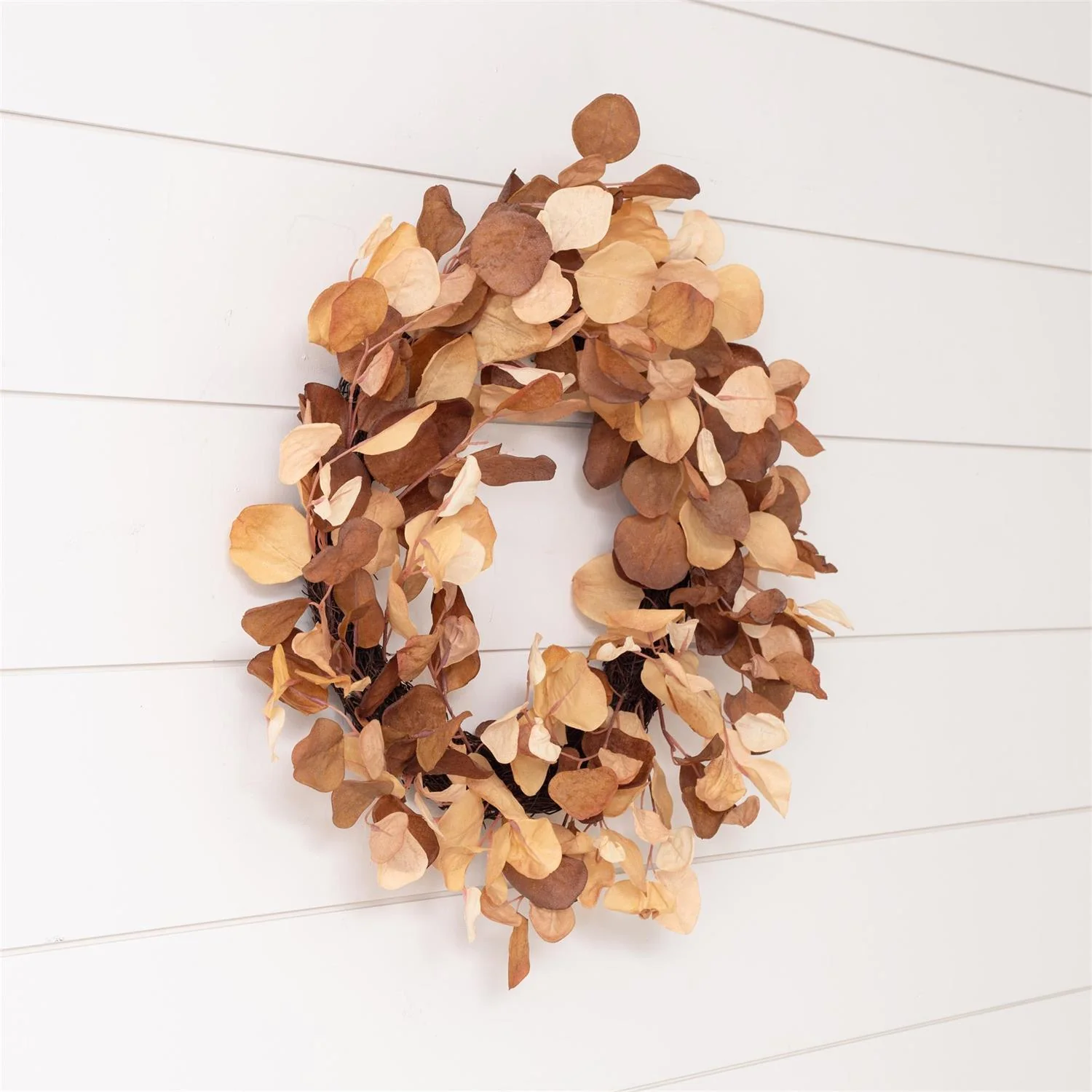 Brown And Cream Eucalyptus 24" Faux Foliage Wreath - Image 2