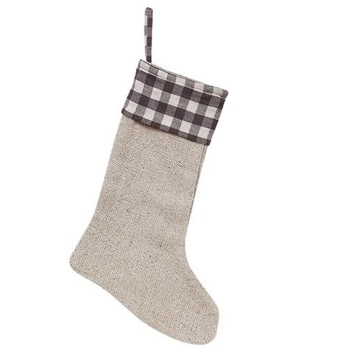 Buffalo Black and White Check Farmhouse Burlap Stocking