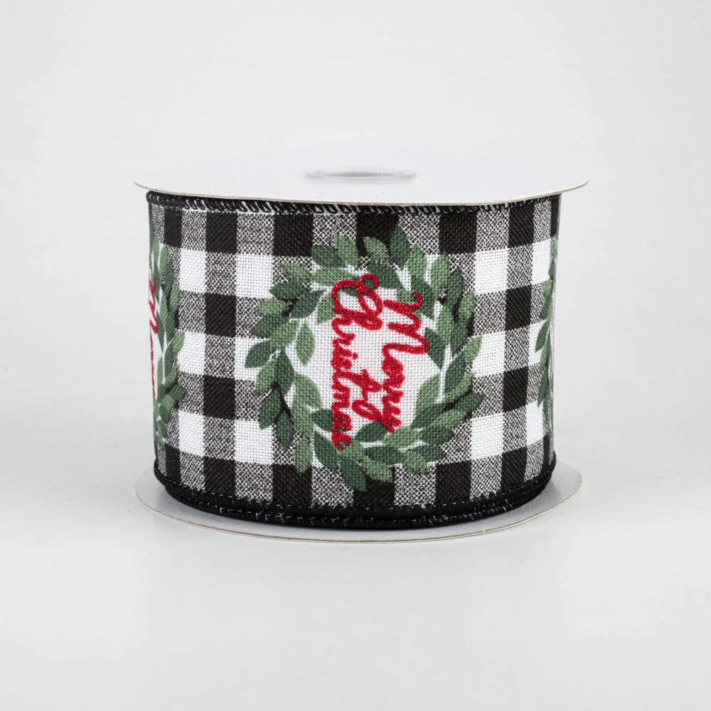 Buffalo Check Merry Christmas Wreath Ribbon 2.5" x 10 yards