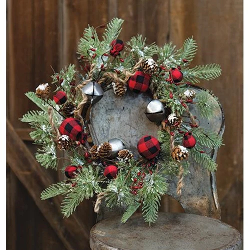 Buffalo Gingham Country Holiday 17" Faux Wreath