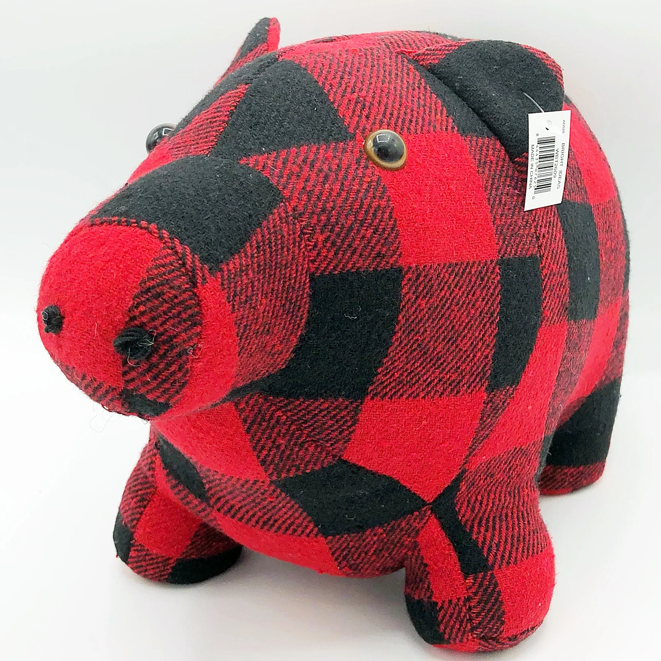 💙 Buffalo Plaid Black and Red Pig Door Stopper - Image 3