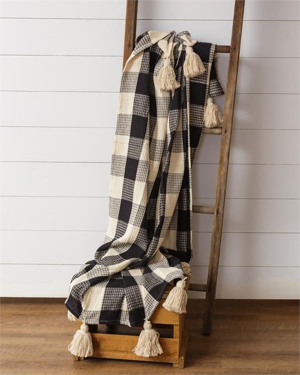 Buffalo Plaid Black and White Tassel Blanket