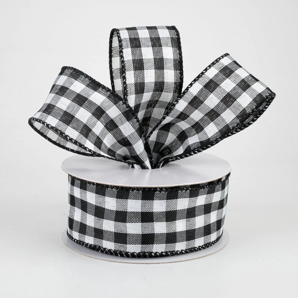 Buffalo Plaid Black & White Ribbon 1.5" x 10 yards - Image 2