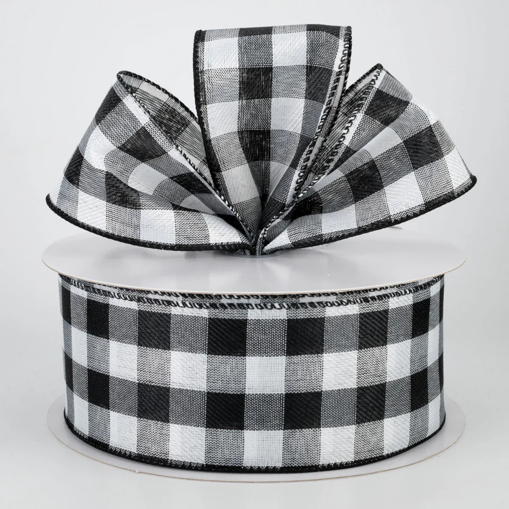 Buffalo Plaid Black & White Ribbon 2.5" x 50 yards - Image 2