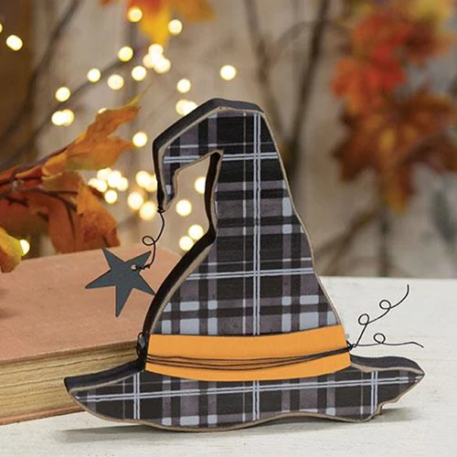 Buffalo Plaid Witch Hat Chunky Sitter Sign