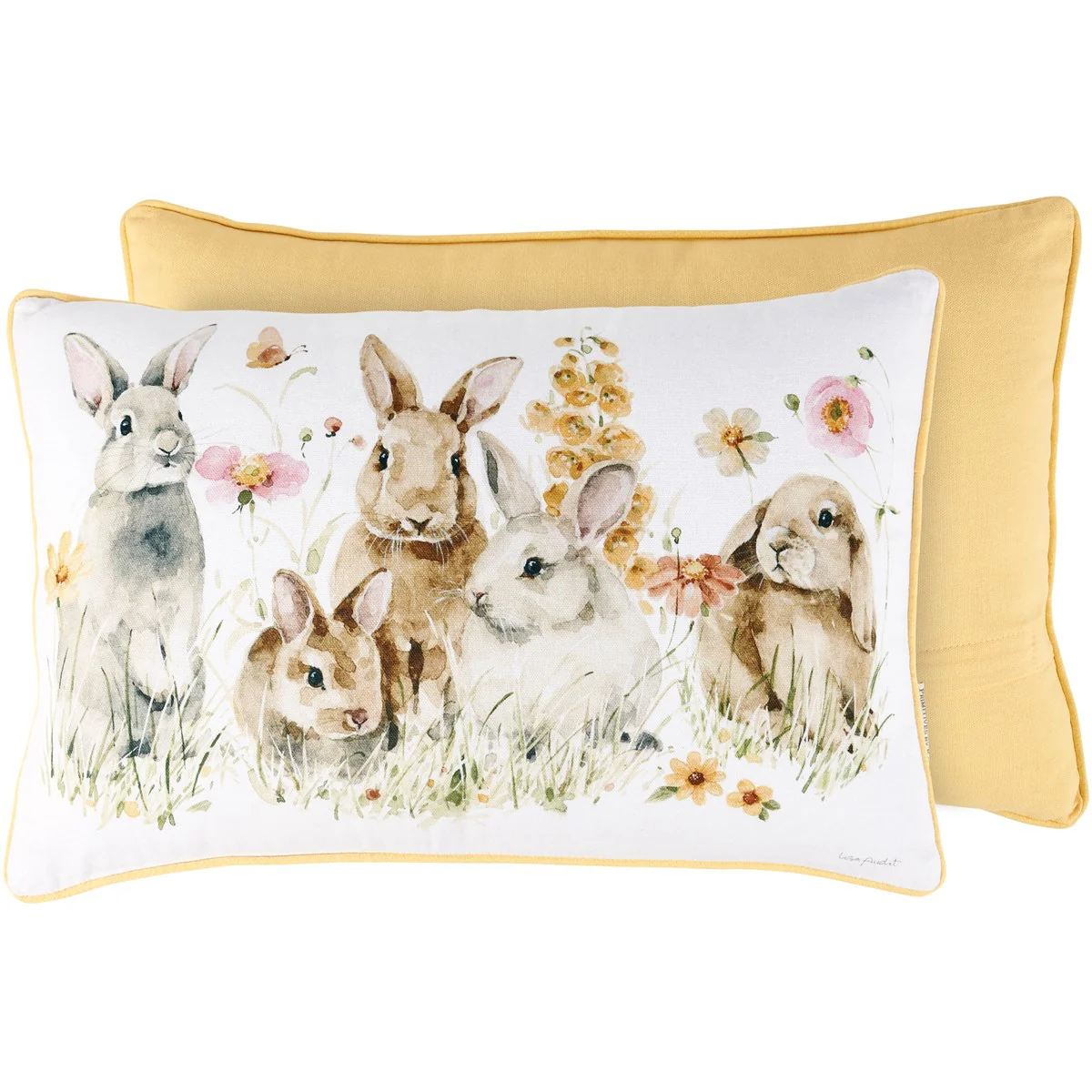 Bunnies with Flowers Accent Pillow