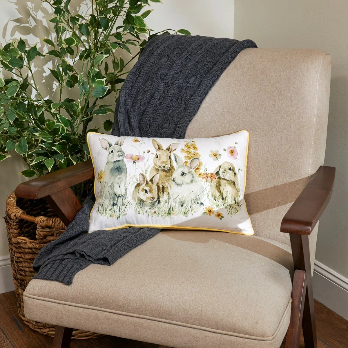 Bunnies with Flowers Accent Pillow - Image 2