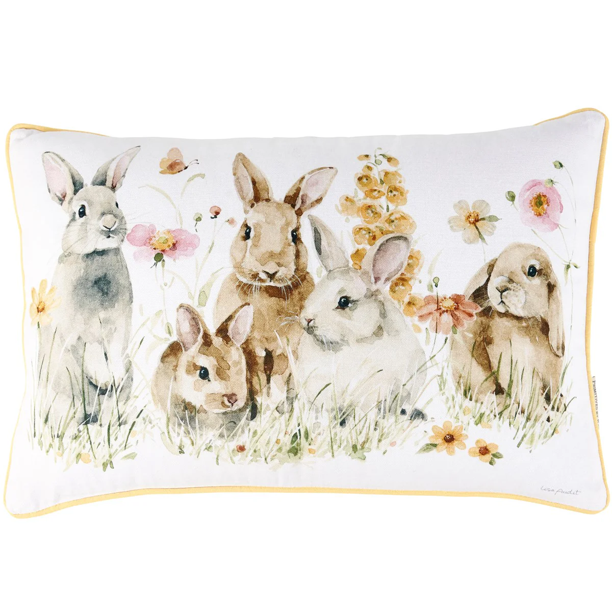 Bunnies with Flowers Accent Pillow - Image 4