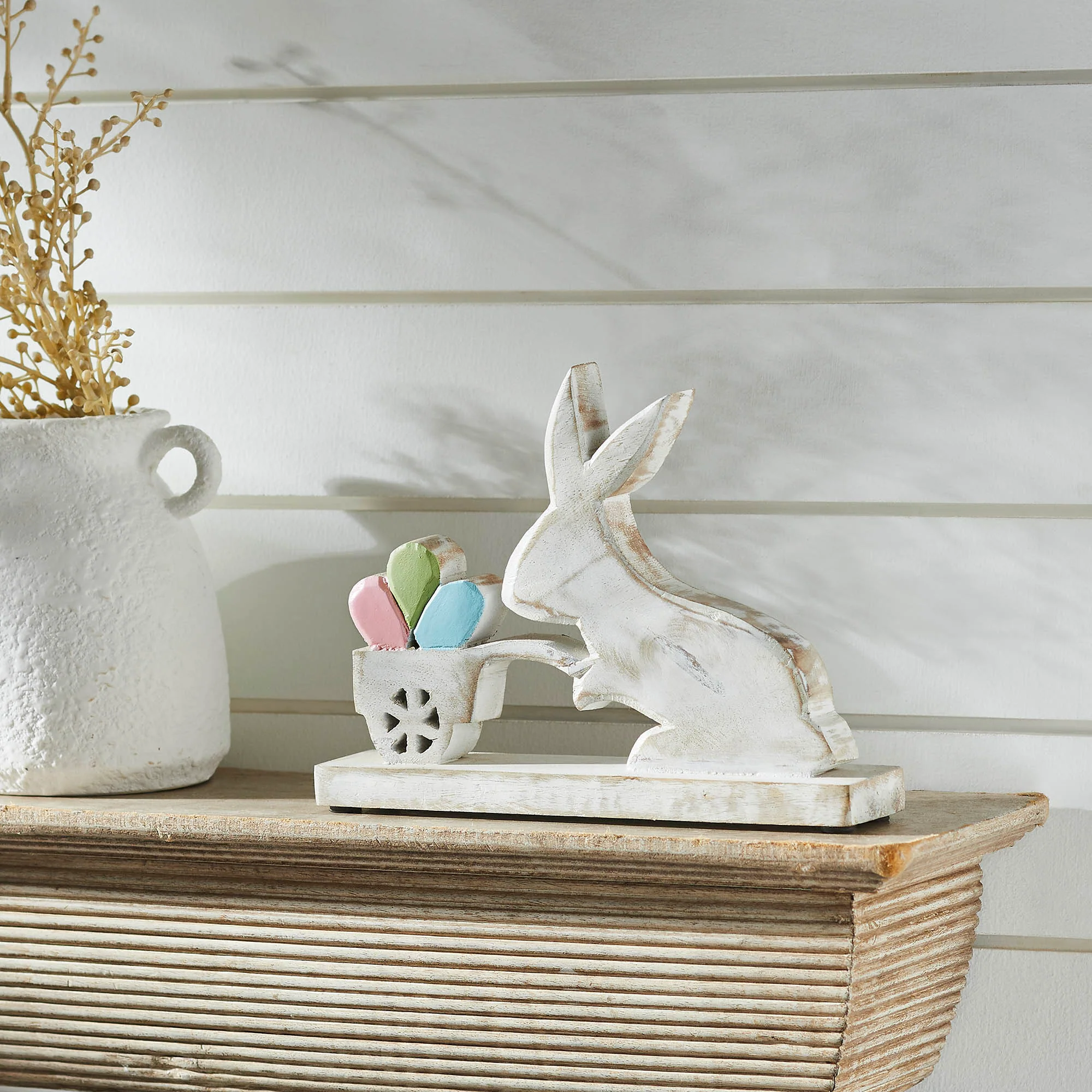 Bunny with Cart of Eggs Wooden Sitter