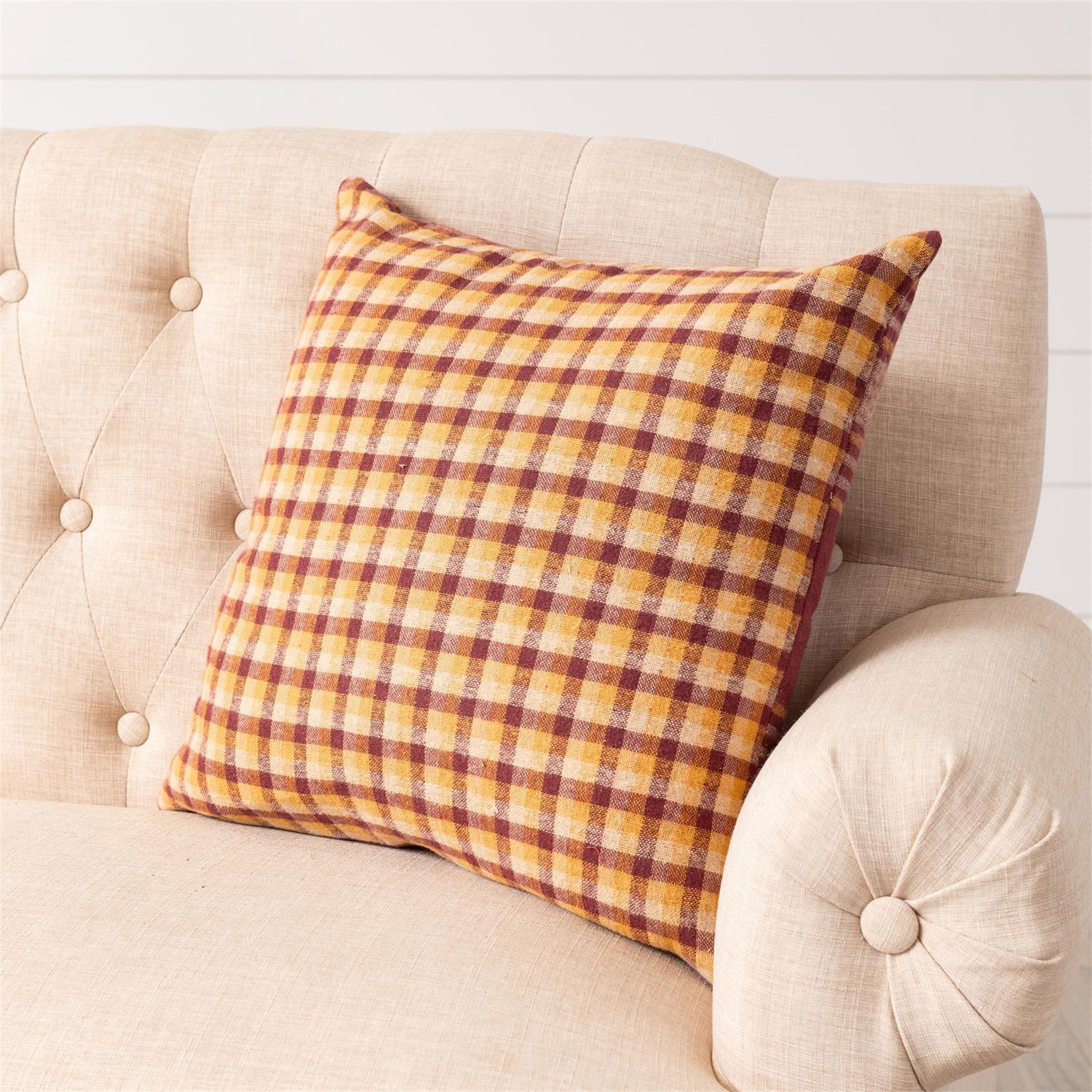 Burgundy and Mustard Plaid Reversible 18" Accent Pillow - Image 2