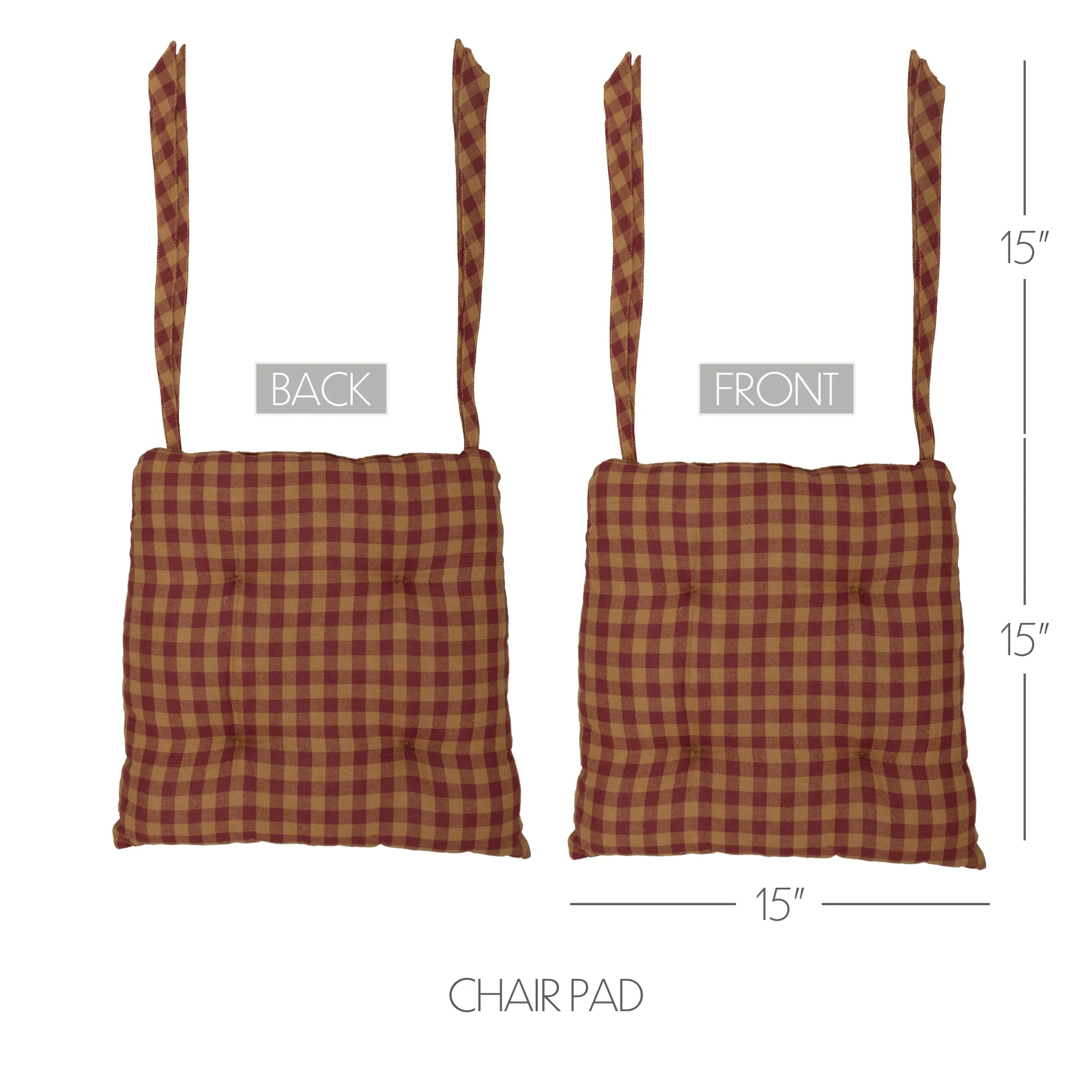 Burgundy And Tan Check Chair Pad With Tie Ons - Image 2