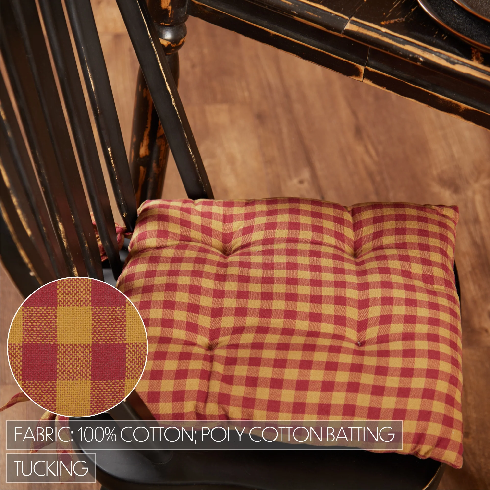 Burgundy And Tan Check Chair Pad With Tie Ons - Image 5