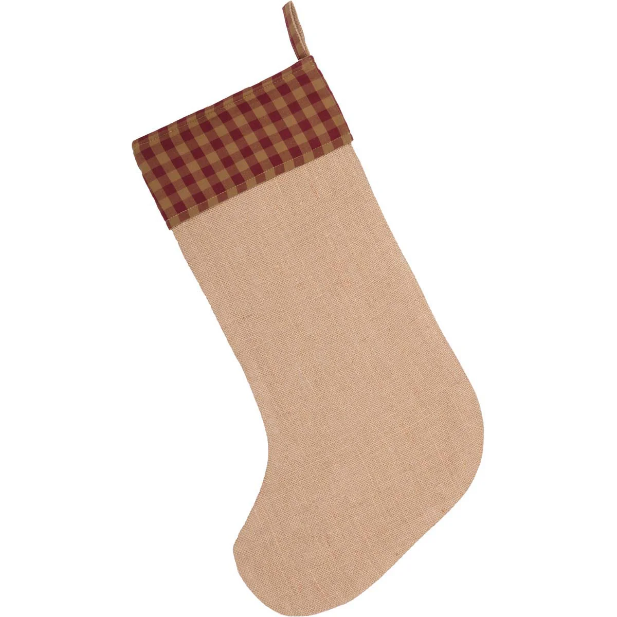 Burgundy Check Jute Christmas Stocking 20" H - Image 3
