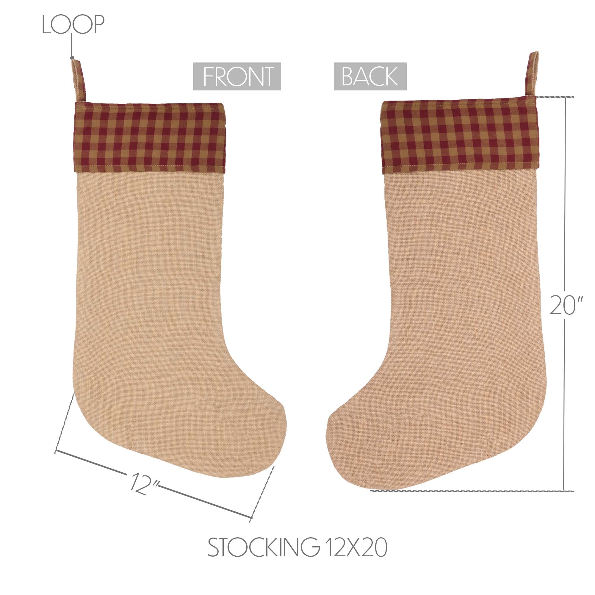 Burgundy Check Jute Christmas Stocking 20" H - Image 5