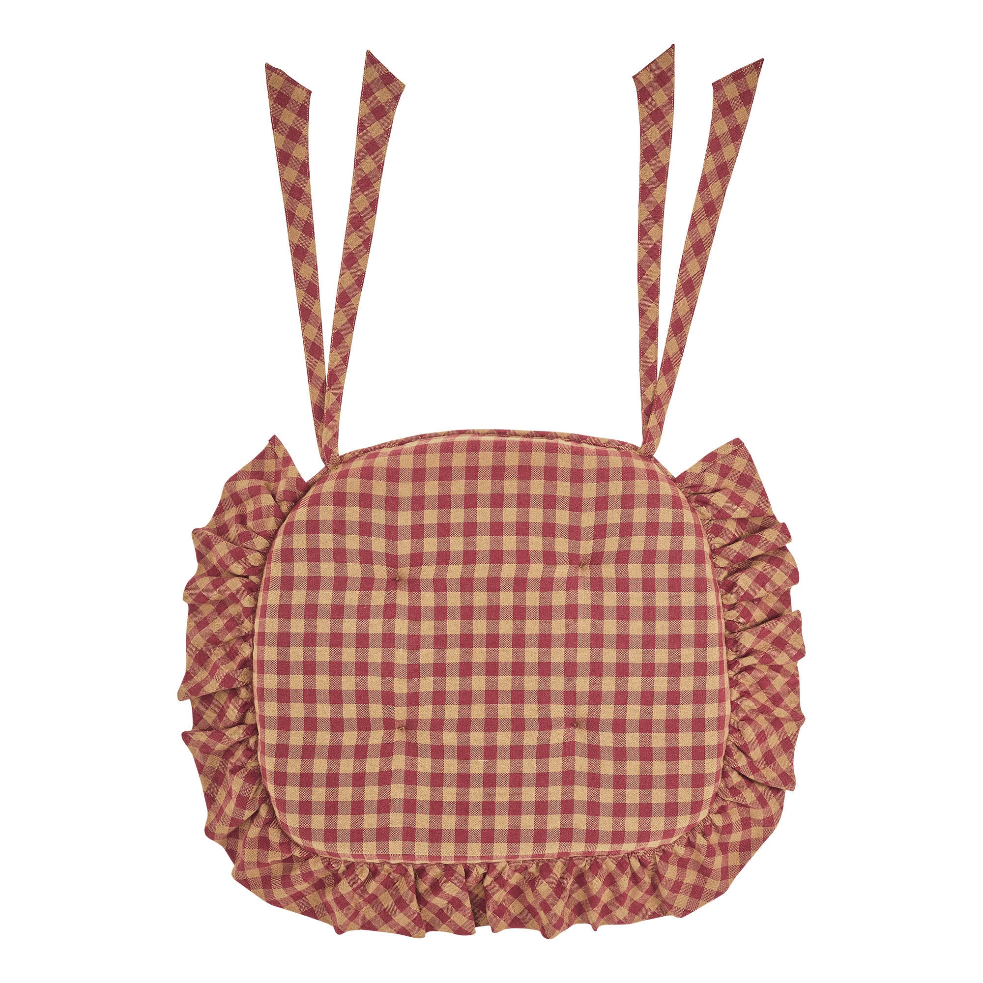 ๐ Burgundy Check Ruffled Chair Pad 16.5" x 18" - Image 2