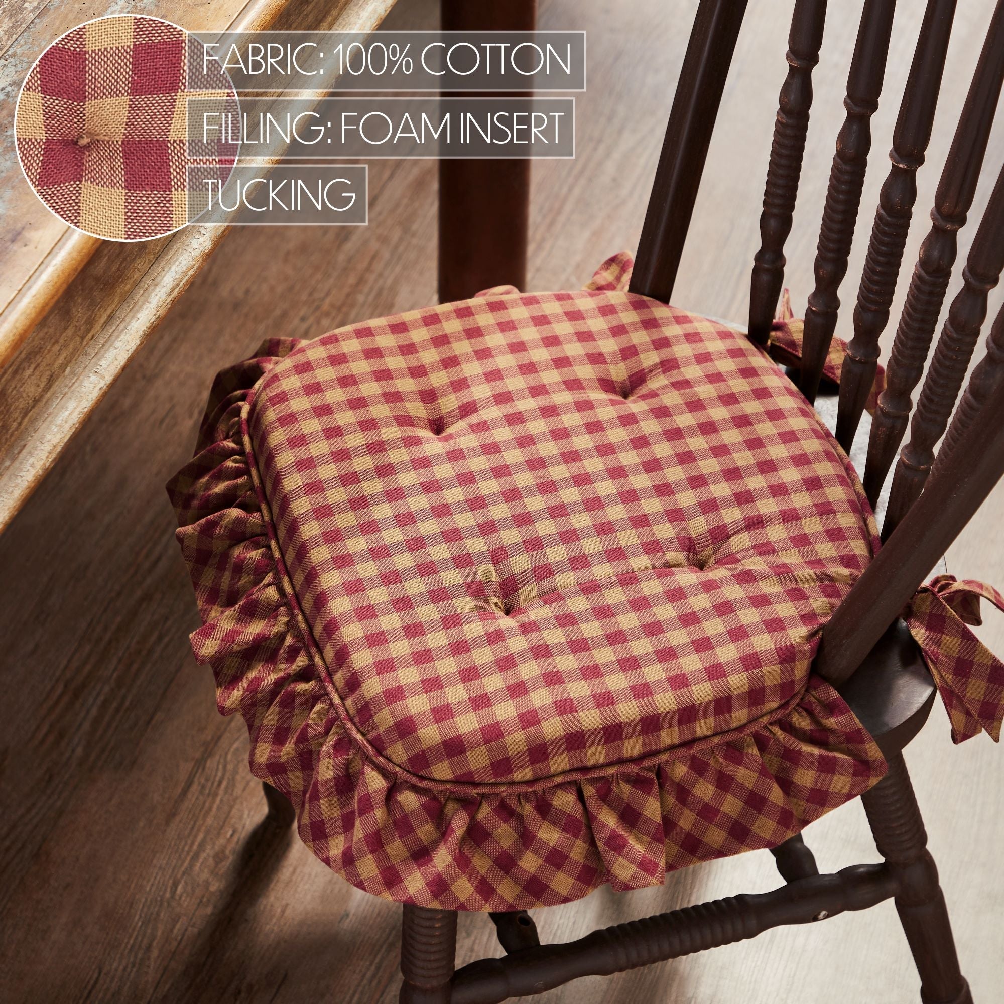 ๐ Burgundy Check Ruffled Chair Pad 16.5" x 18" - Image 3