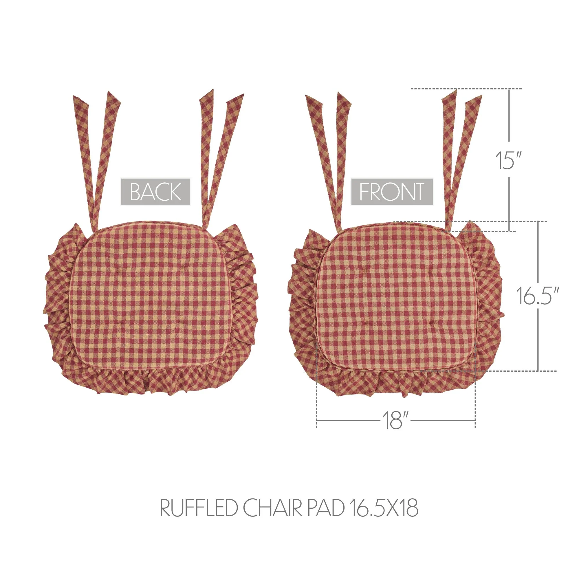 ๐ Burgundy Check Ruffled Chair Pad 16.5" x 18" - Image 4