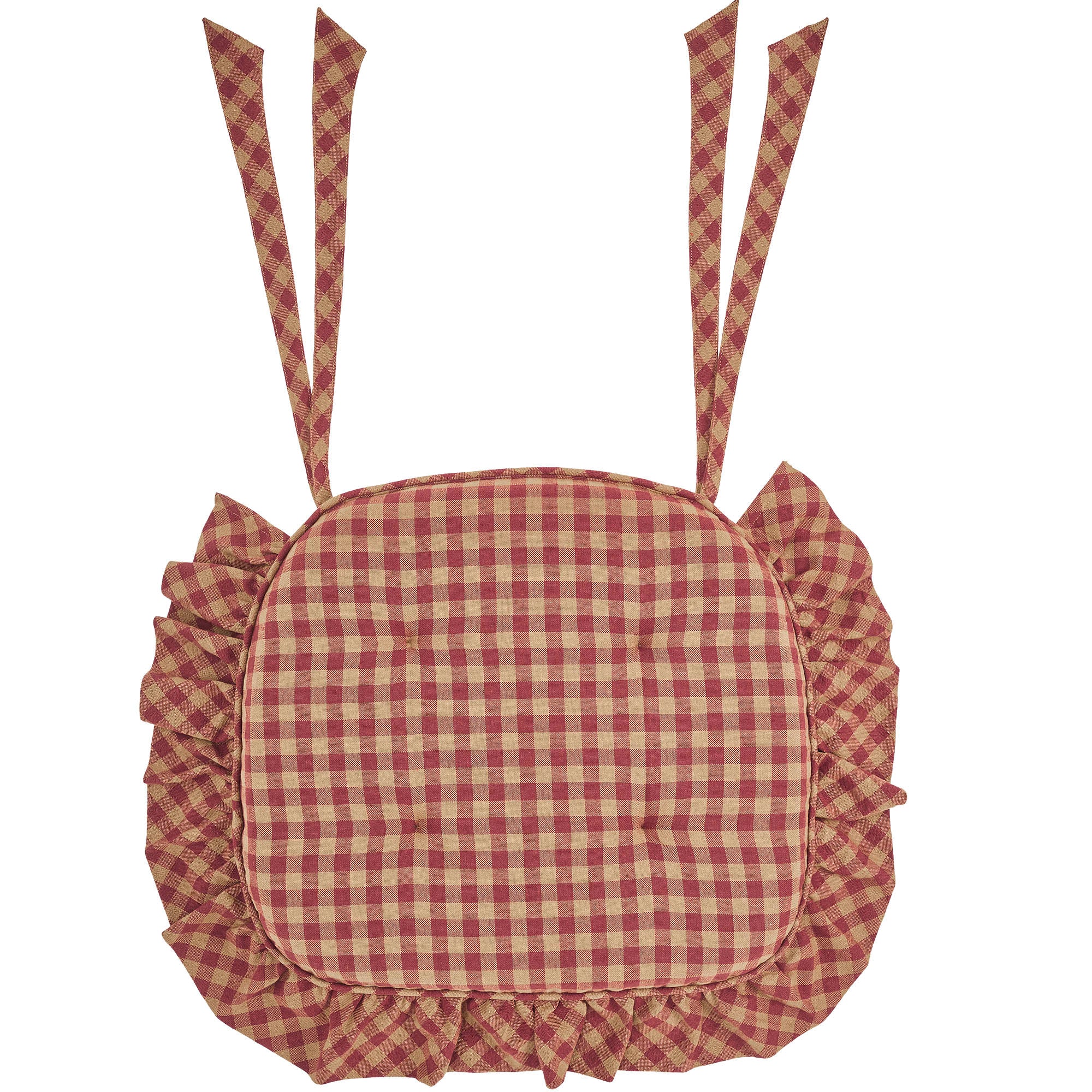 ๐ Burgundy Check Ruffled Chair Pad 16.5" x 18" - Image 5