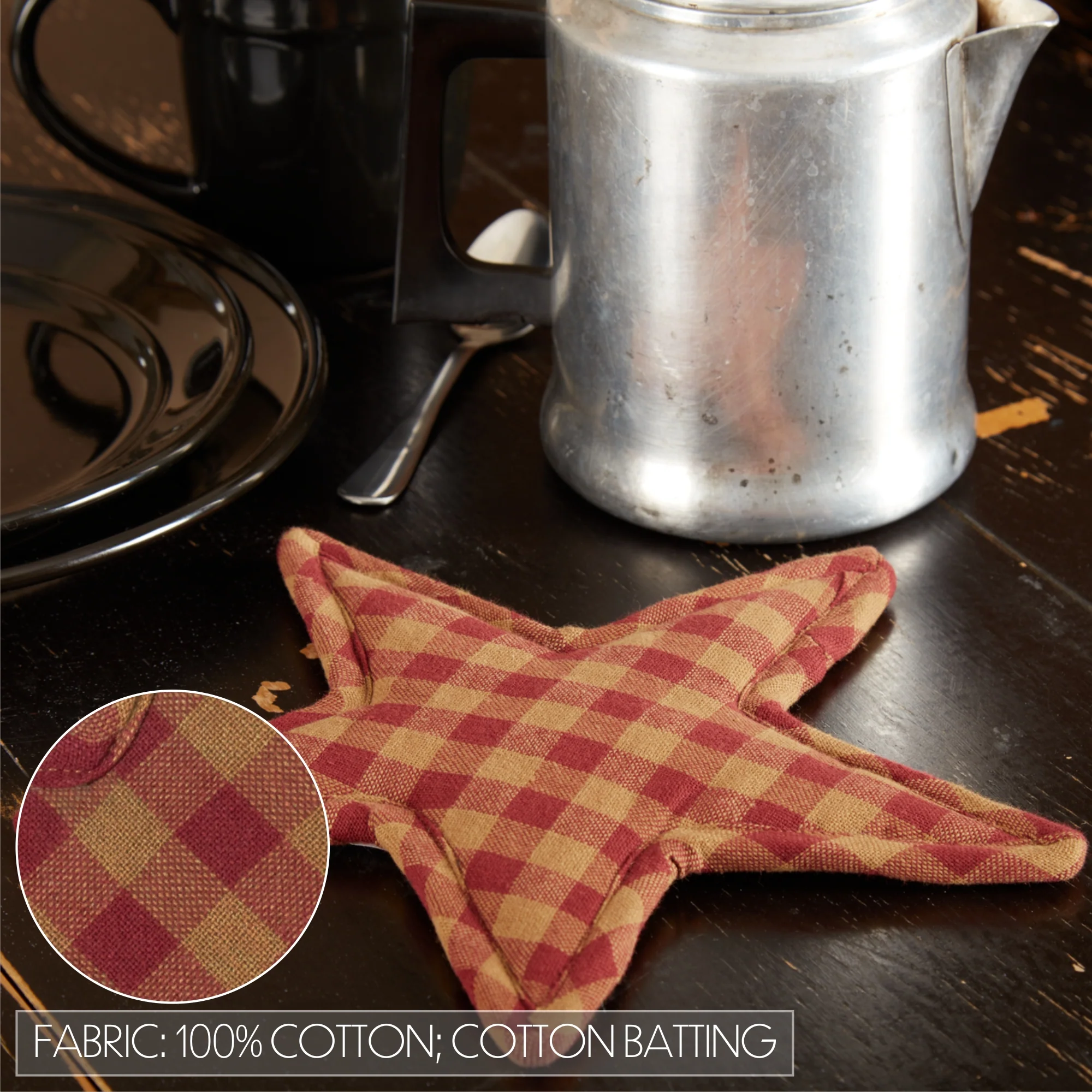 Burgundy Plaid 10" Star Shaped Trivet - Image 4