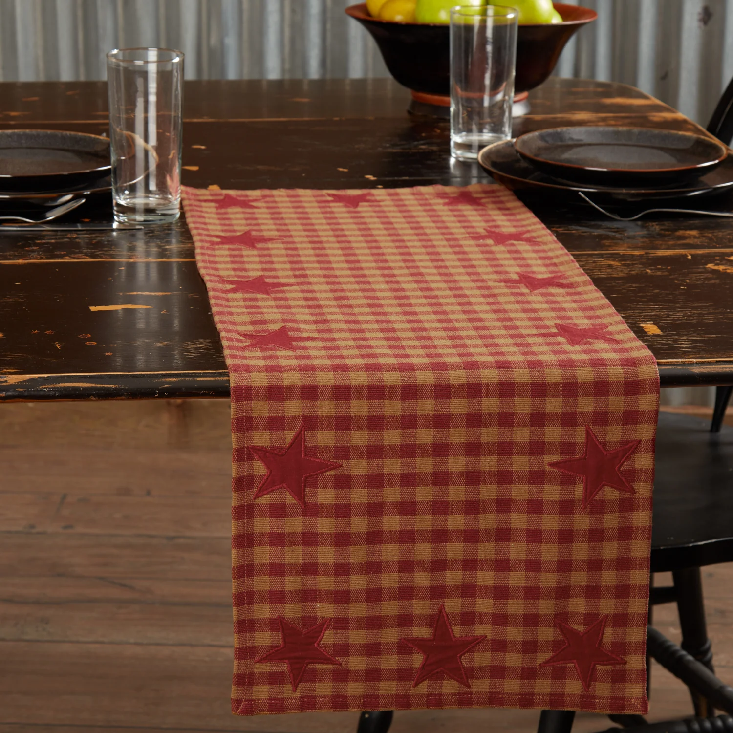 Burgundy Star Woven Table Runner 13" x 36"
