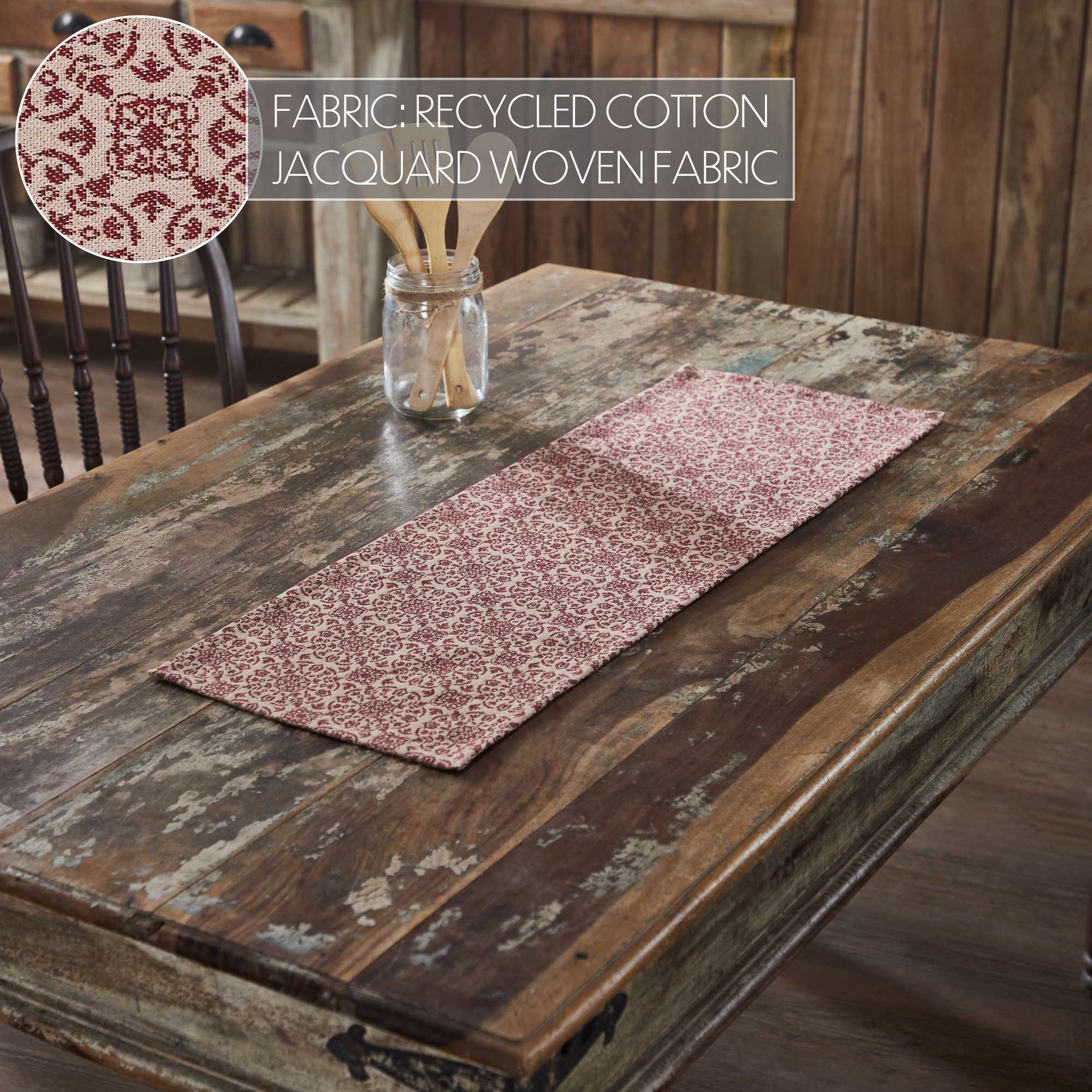 Burgundy Tan Jacquard 36" Table Runner - Image 2