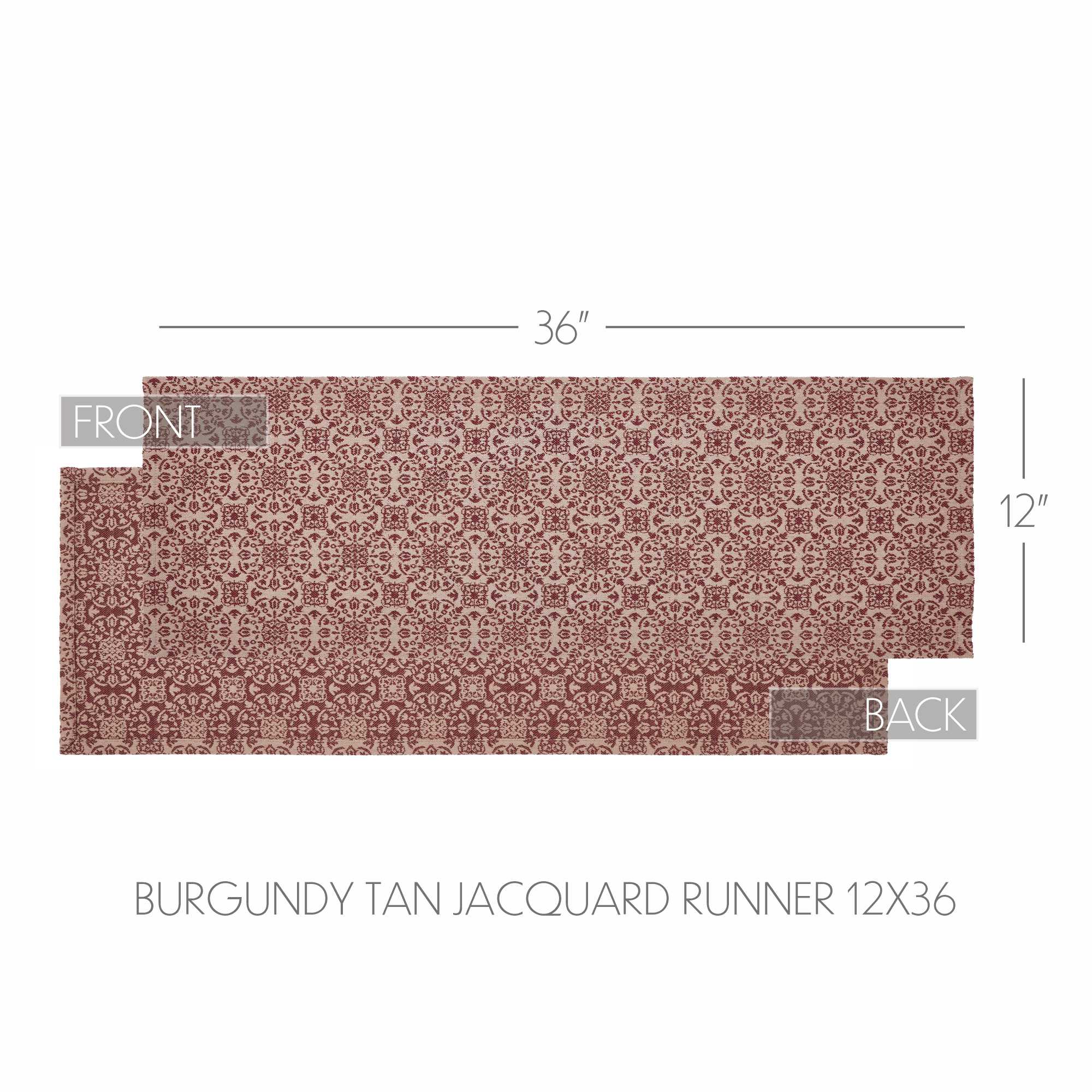 Burgundy Tan Jacquard 36" Table Runner - Image 3