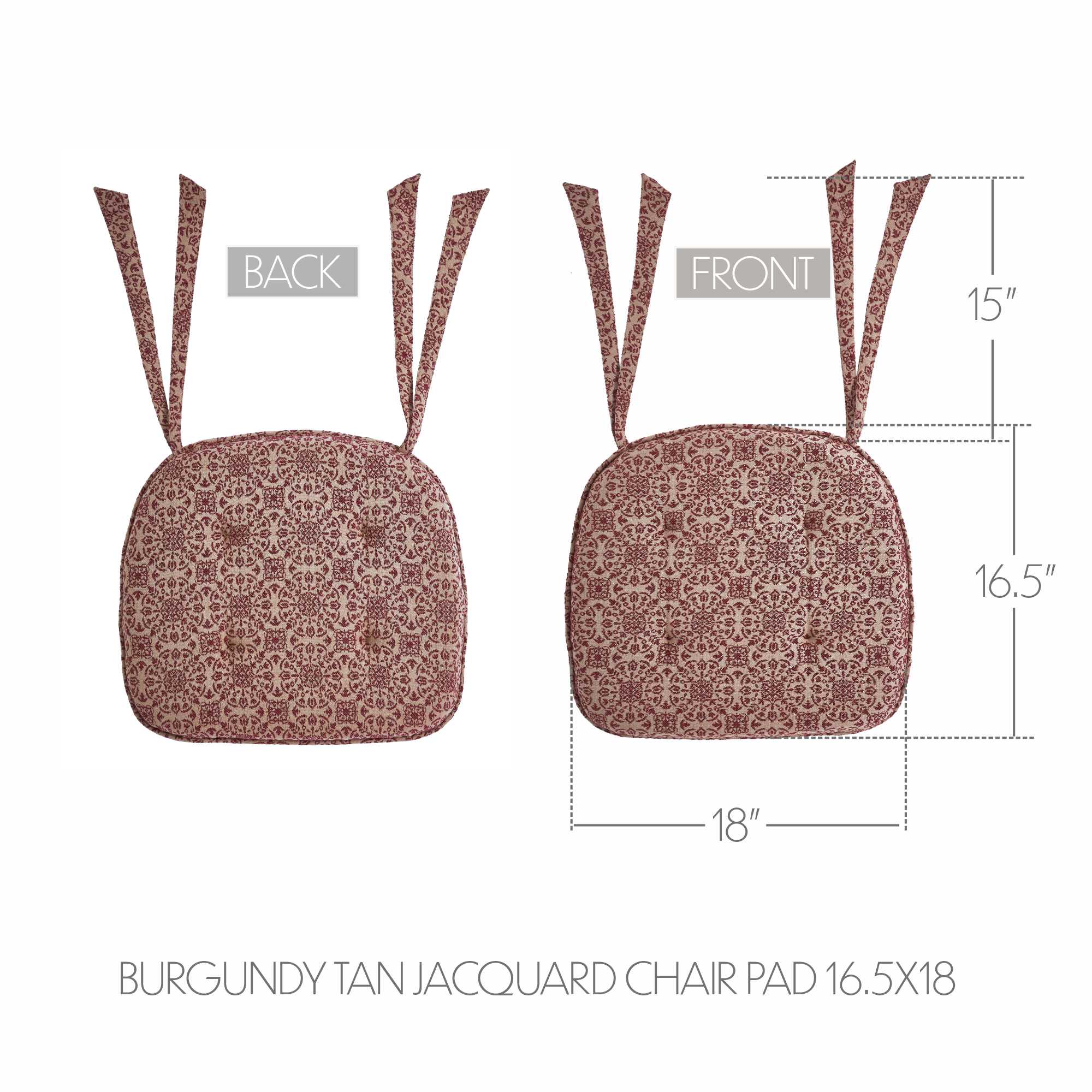 Burgundy Tan Jacquard Chair Pad 16.5" x 18" - Image 2