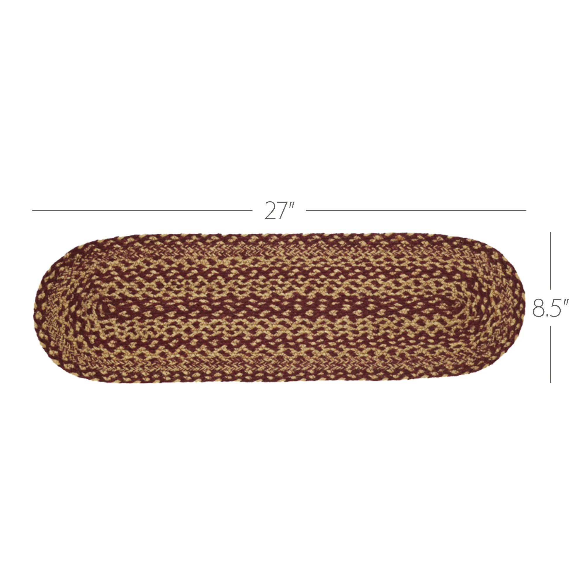 Burgundy Tan Jute Oval Stair Tread 8.5" x 27" - Image 3