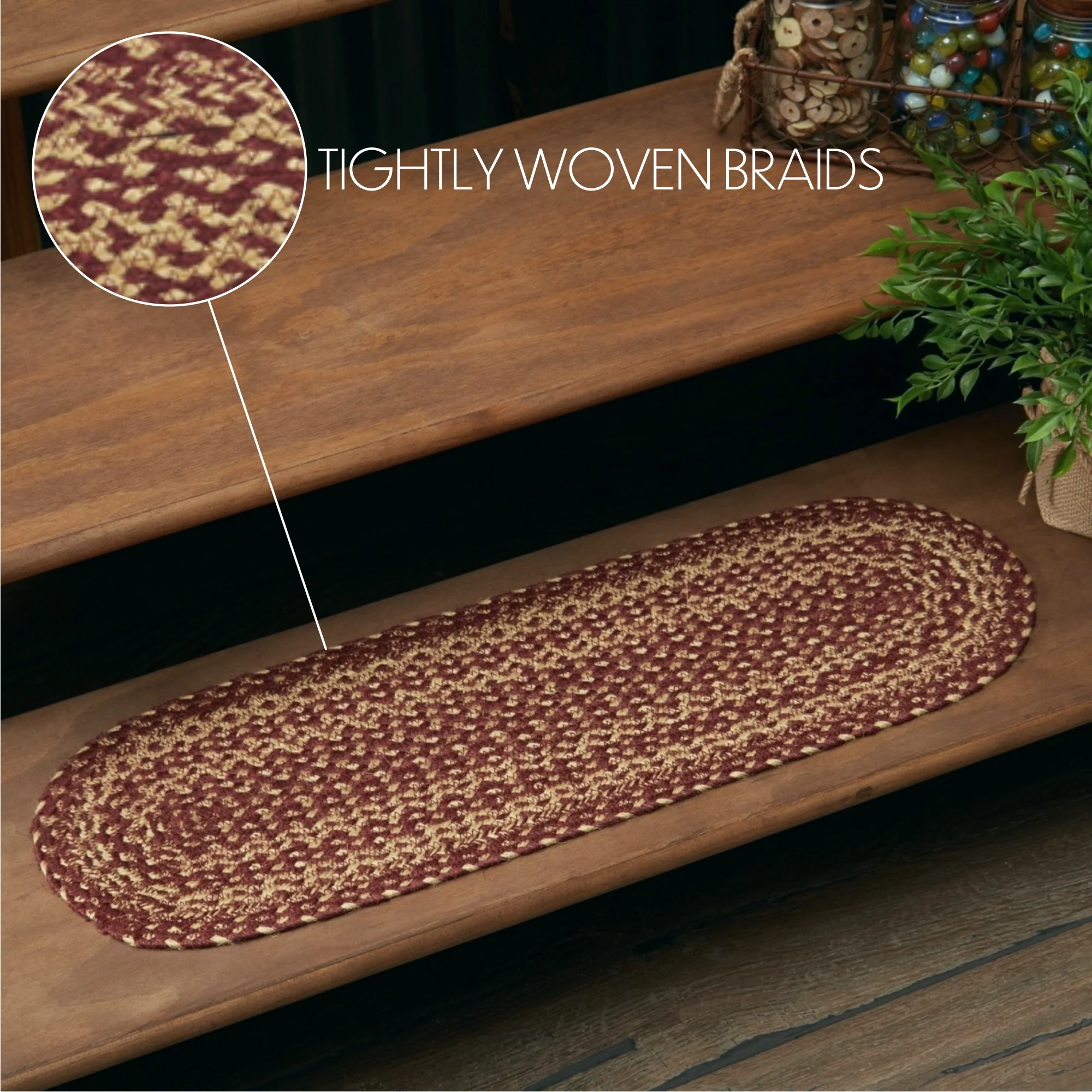 Burgundy Tan Jute Oval Stair Tread 8.5" x 27" - Image 4