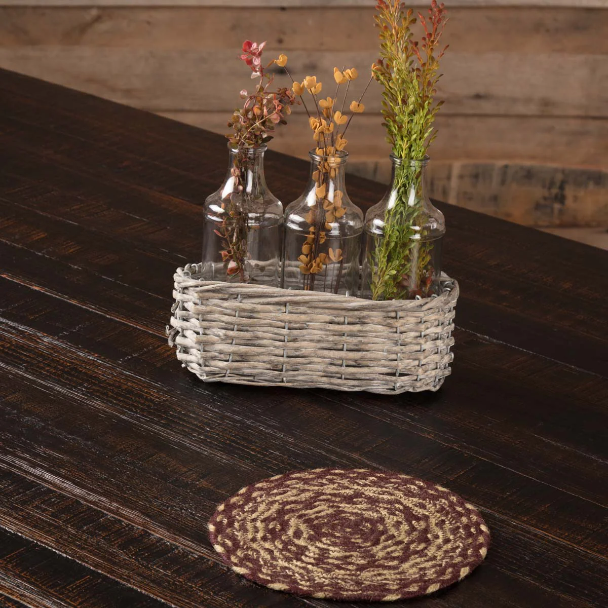 Burgundy Tan Jute Trivet 8'' - Image 2