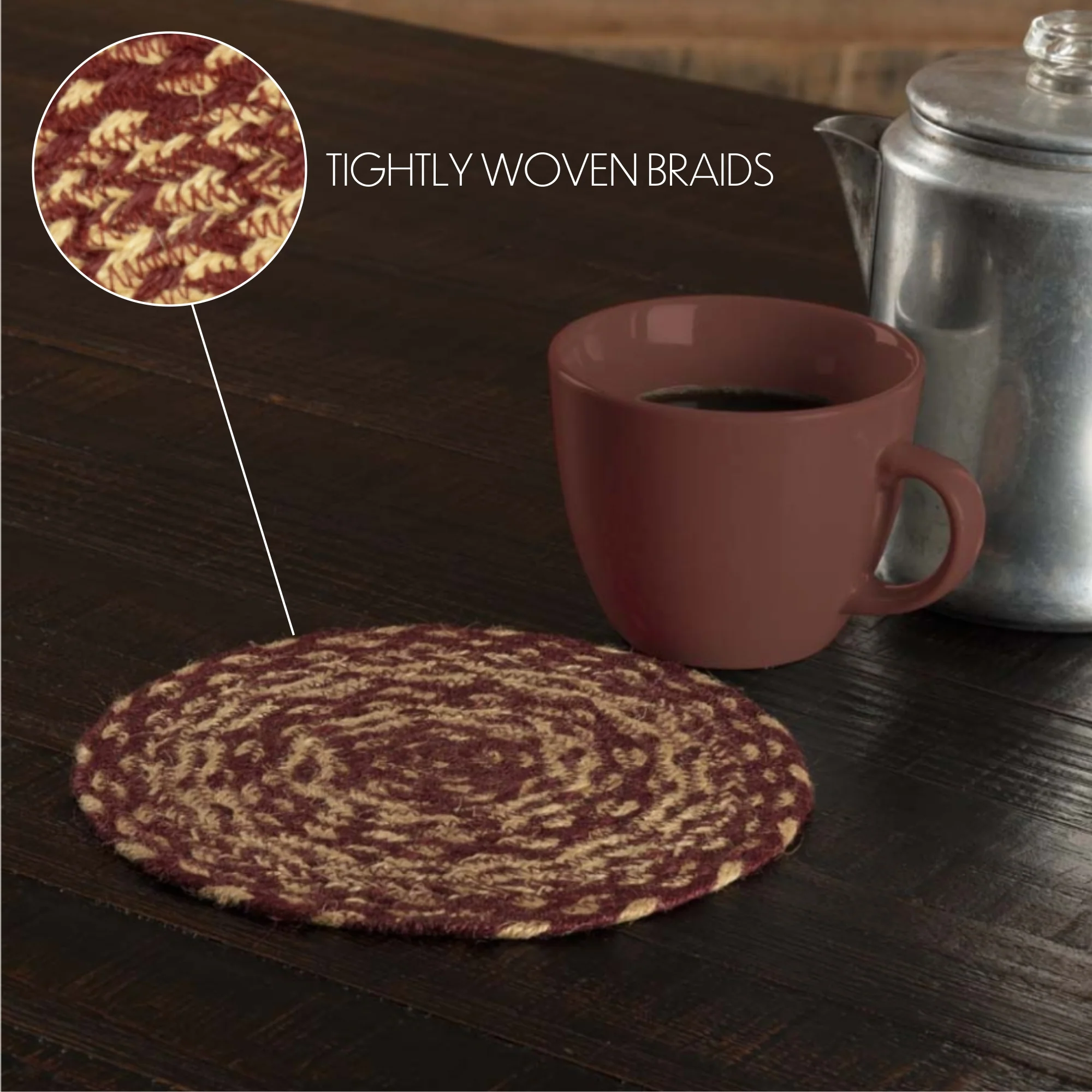 Burgundy Tan Jute Trivet 8'' - Image 7