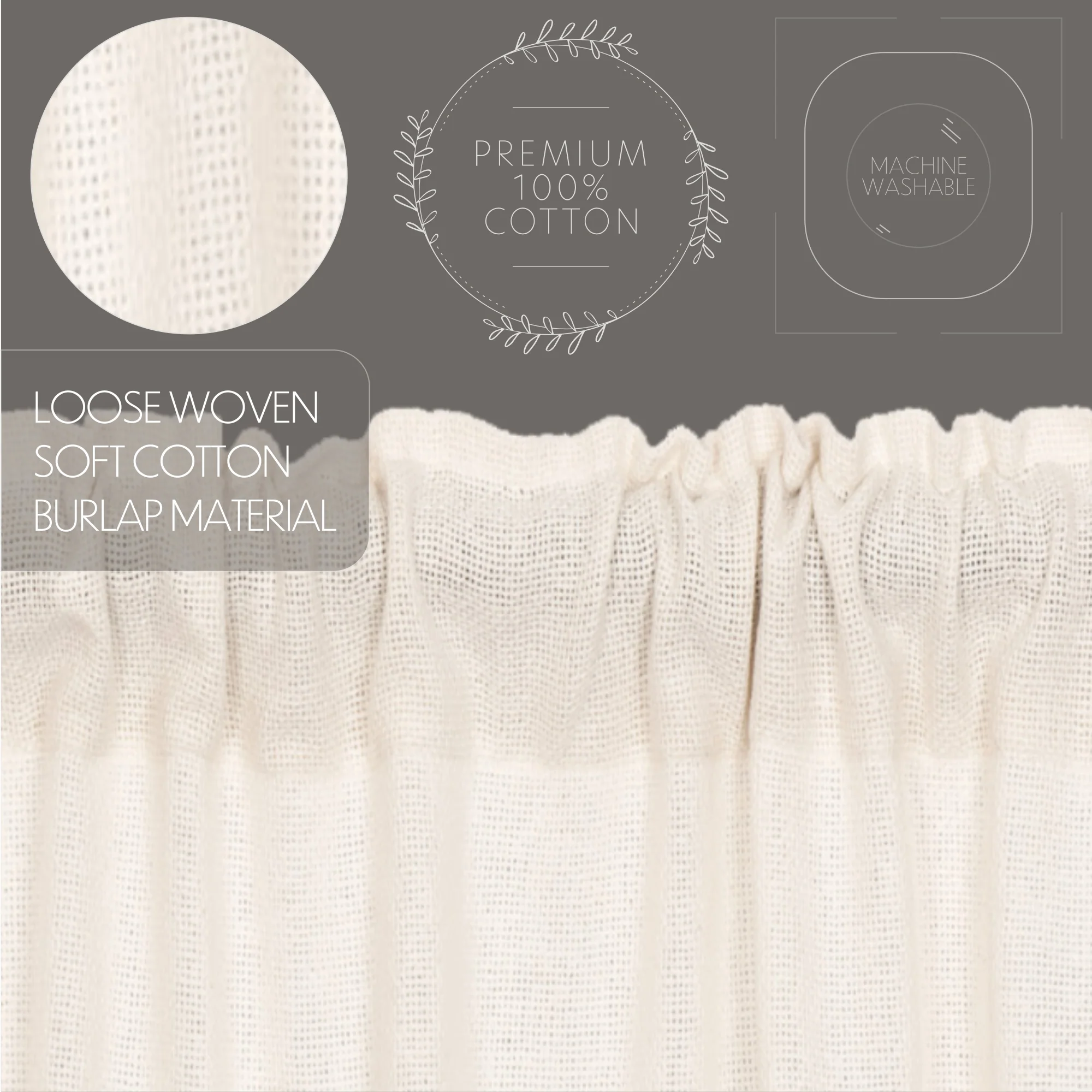 Burlap Antique White Prairie Short Panel Curtains Set of 2 - Image 6