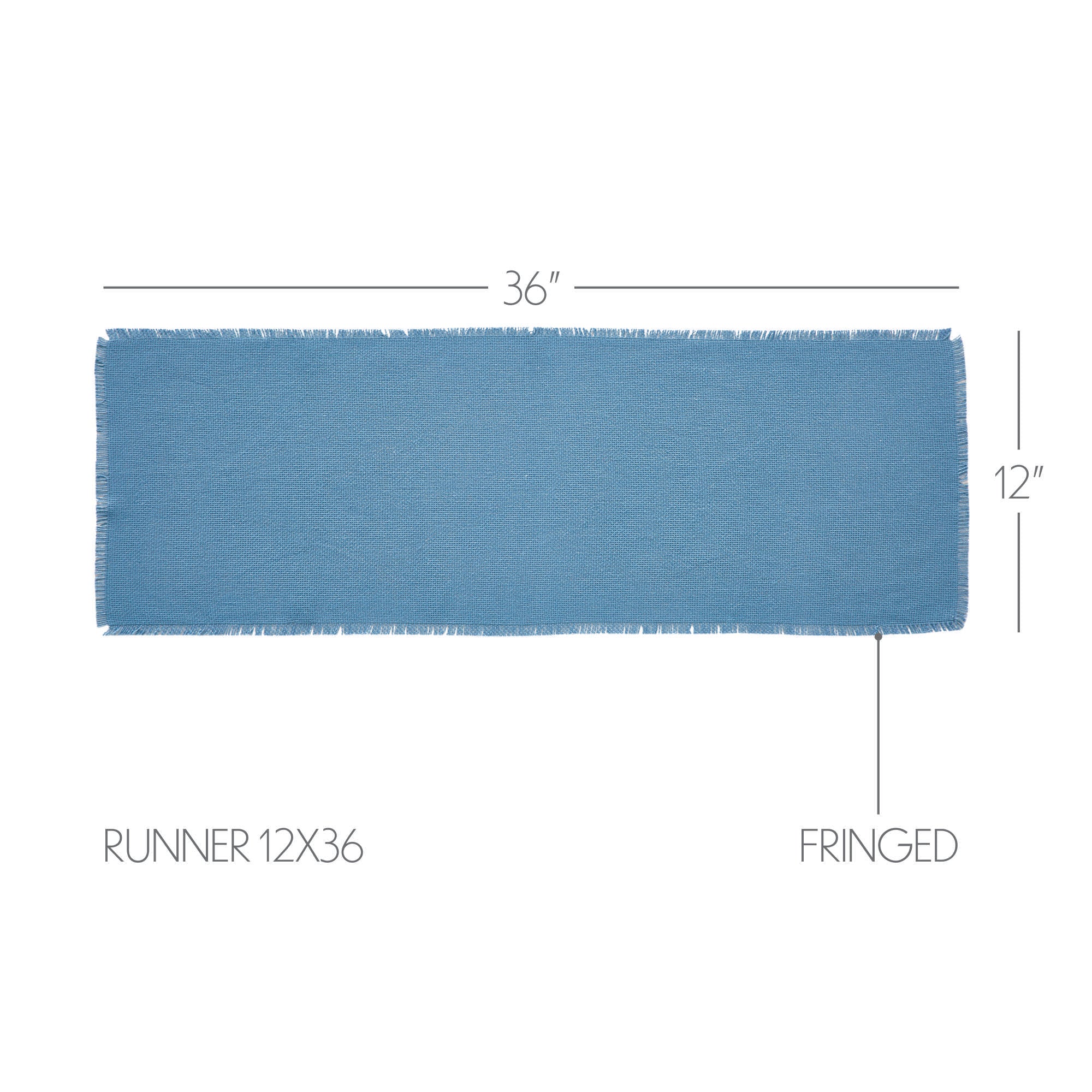 Burlap Blue Fringed Table Runner 12" x 36" - Image 3