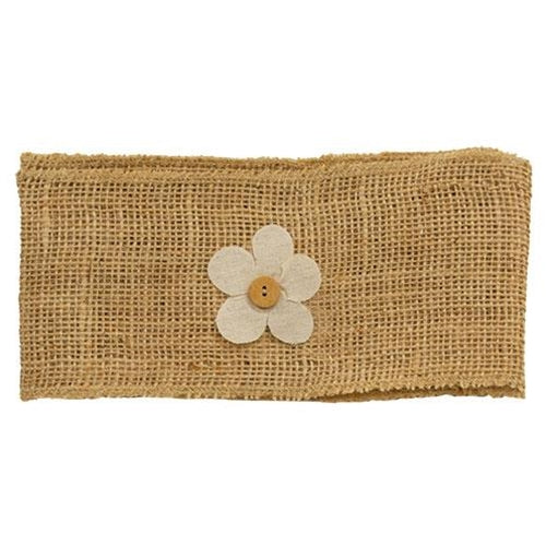 ๐ Burlap Button Flower Ribbon 4" W x 6 ft