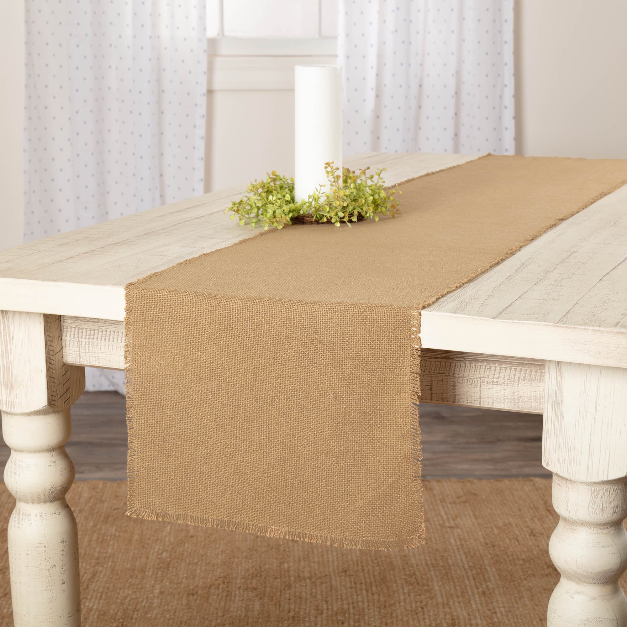 Burlap Fringed Natural Table Runner 13" x 72" - Image 2