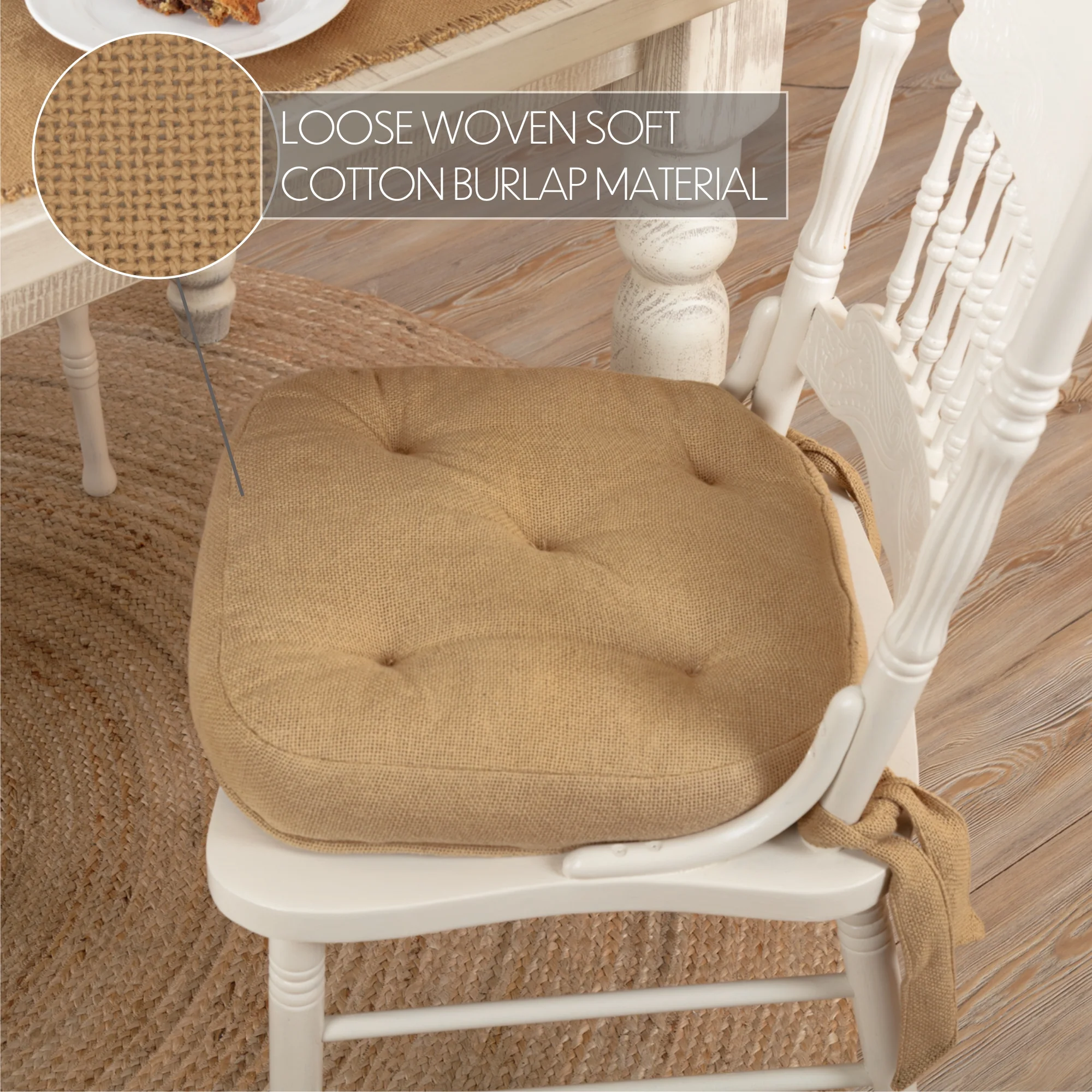 Burlap Natural Chair Pad With Tie Ons - Image 5